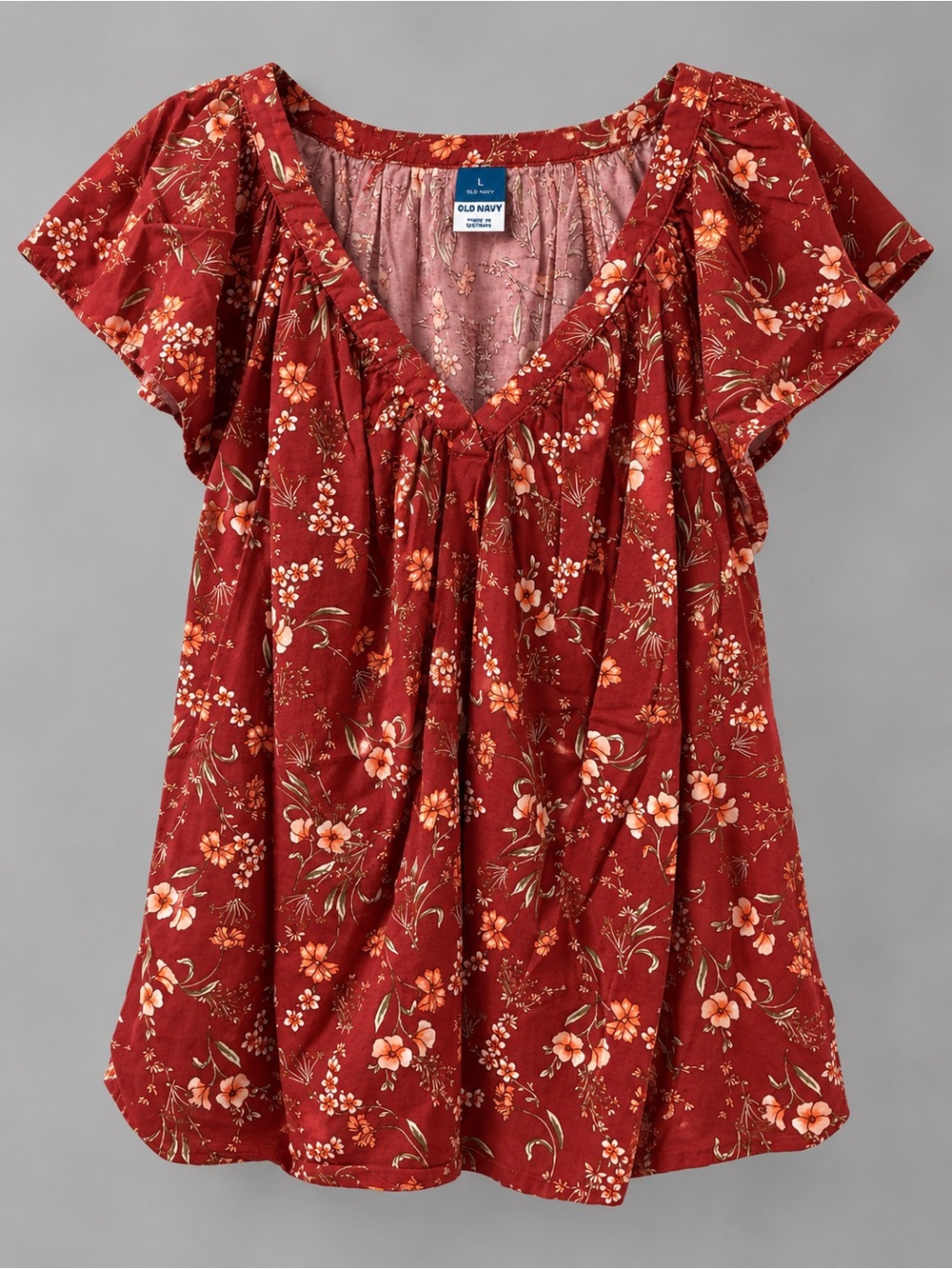 Old Navy Women’s Large Rust Floral Flutter Sleeve V Neck Blouse